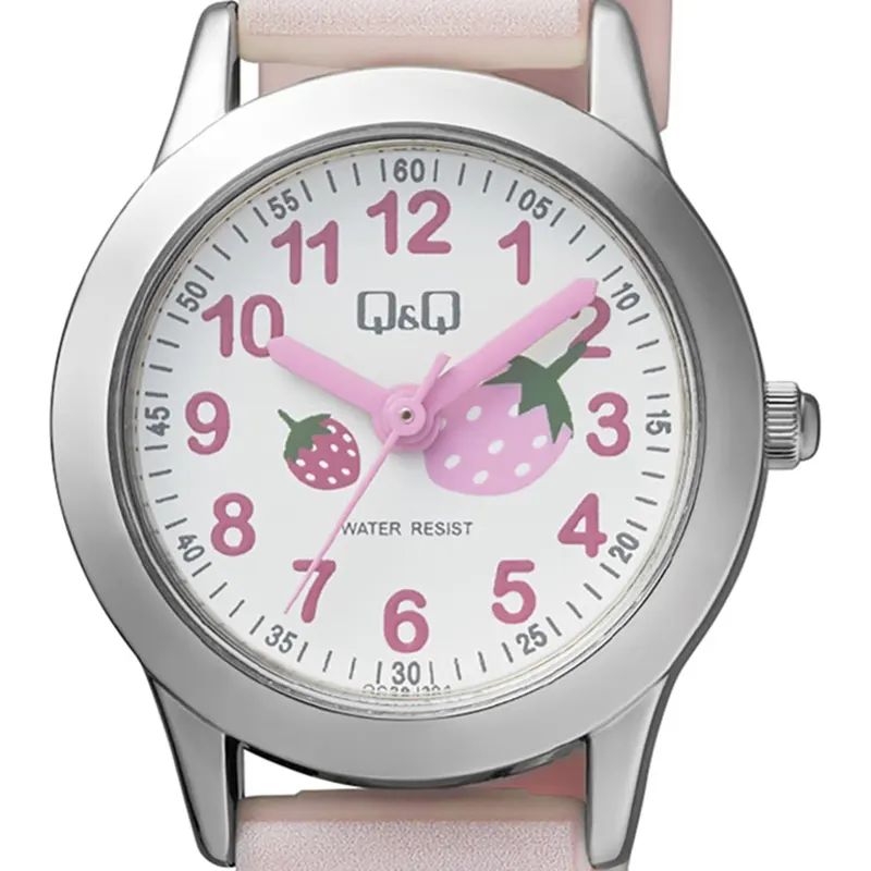 Q&Q Japan Quartz White Dial Resin Pink Strap Watch- QC29J304Y